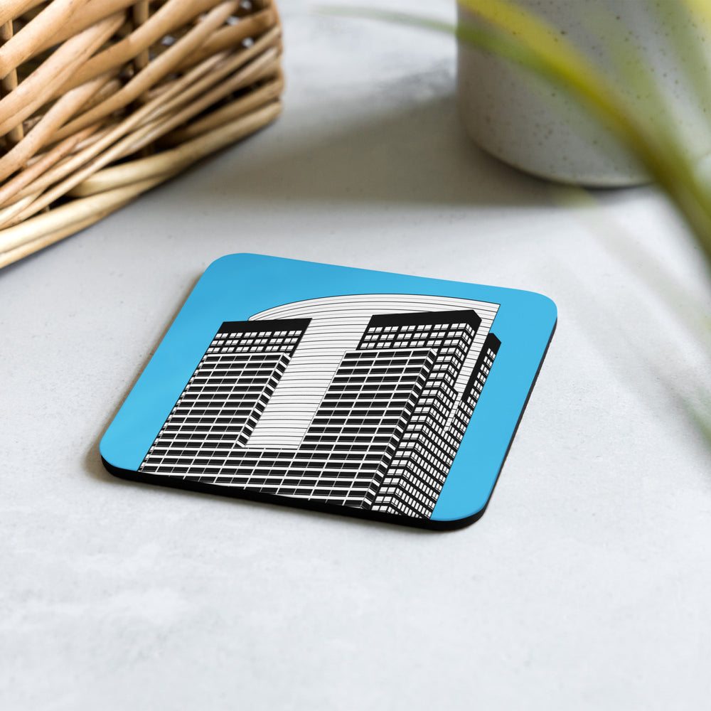 Gas Company Tower Blue Cork-back Coaster