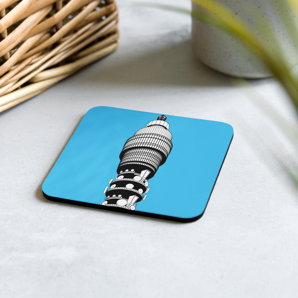 BT Tower Blue Cork-Back Coaster