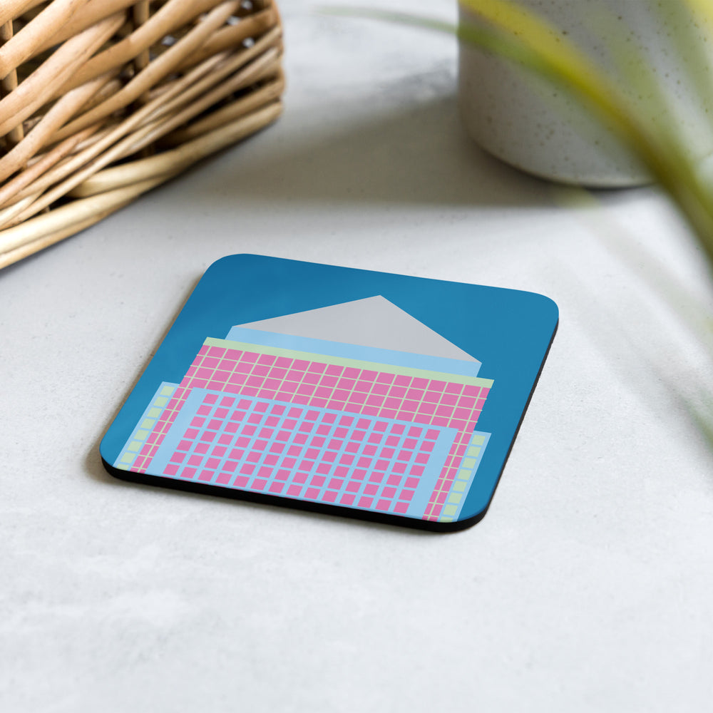 One Canada Square (Canary Wharf) Blue & Pink Cork-Back Coaster