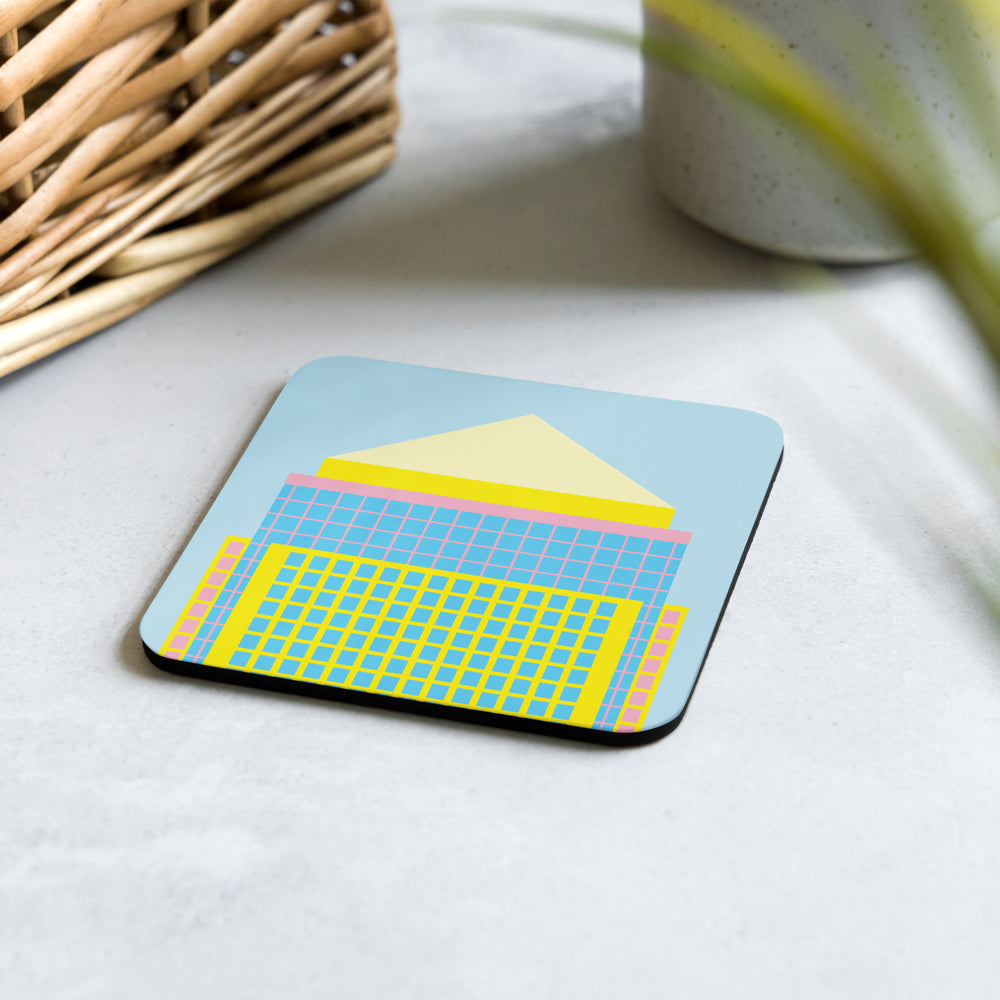 One Canada Square (Canary Wharf) Blue & Yellow Cork-back Coaster