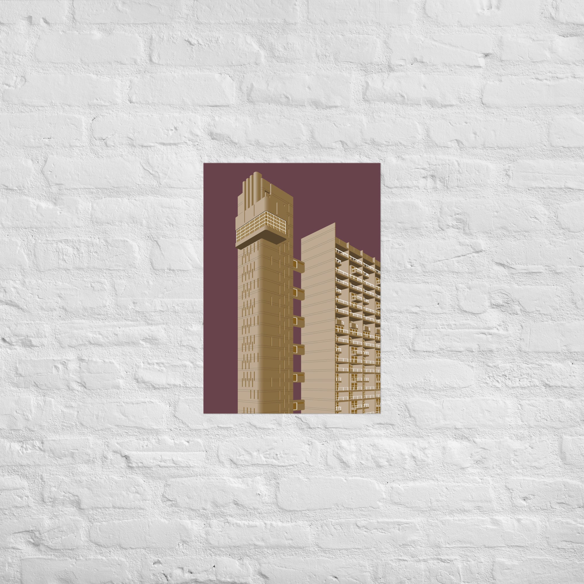 Trellick Tower Beige & Maroon Posters