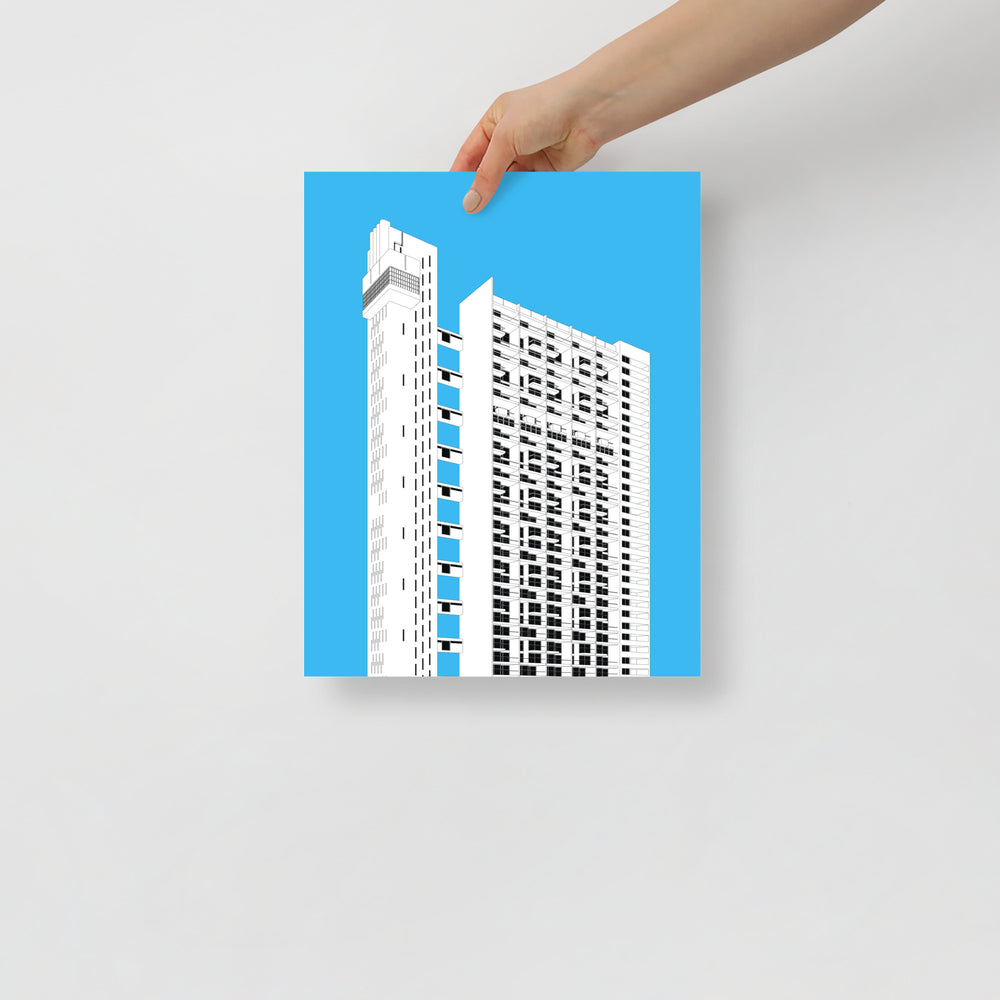 Trellick Tower White & Blue Posters