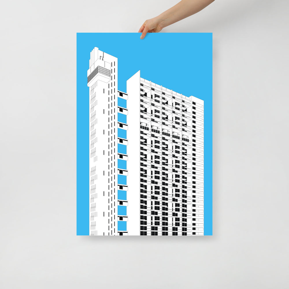 Trellick Tower White & Blue Posters