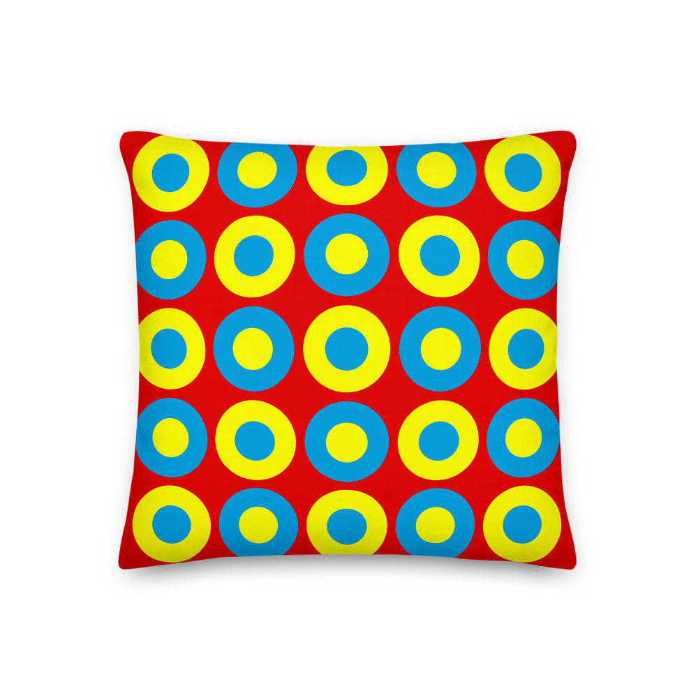 Scarlet, Blue & Yellow Chromadot Cushions (45*45cm, 50*30cm, Or 55*55cm)