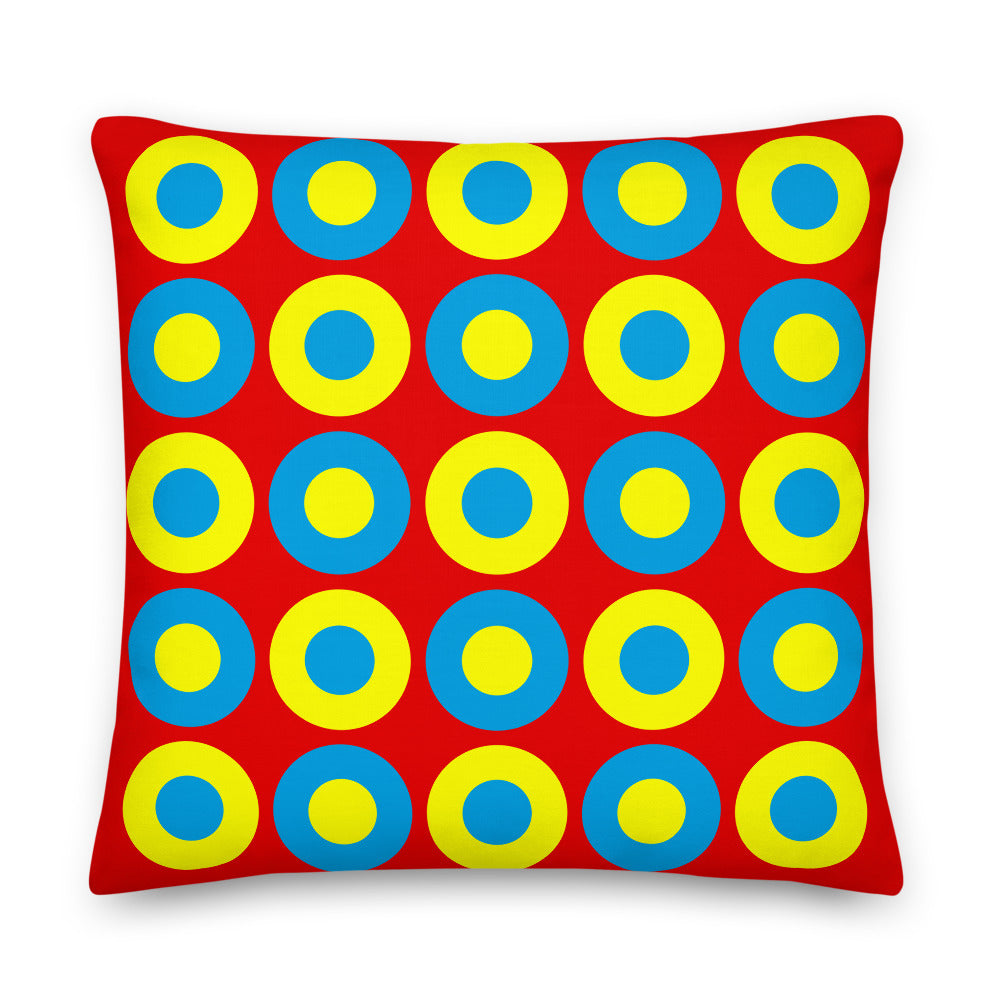 Scarlet, Blue & Yellow Chromadot Cushions (45*45cm, 50*30cm, Or 55*55cm)