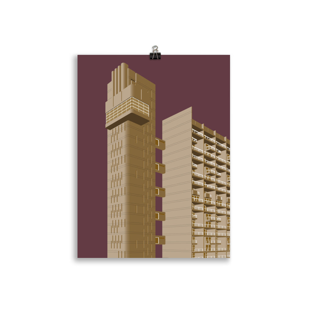 Trellick Tower Beige & Maroon Posters
