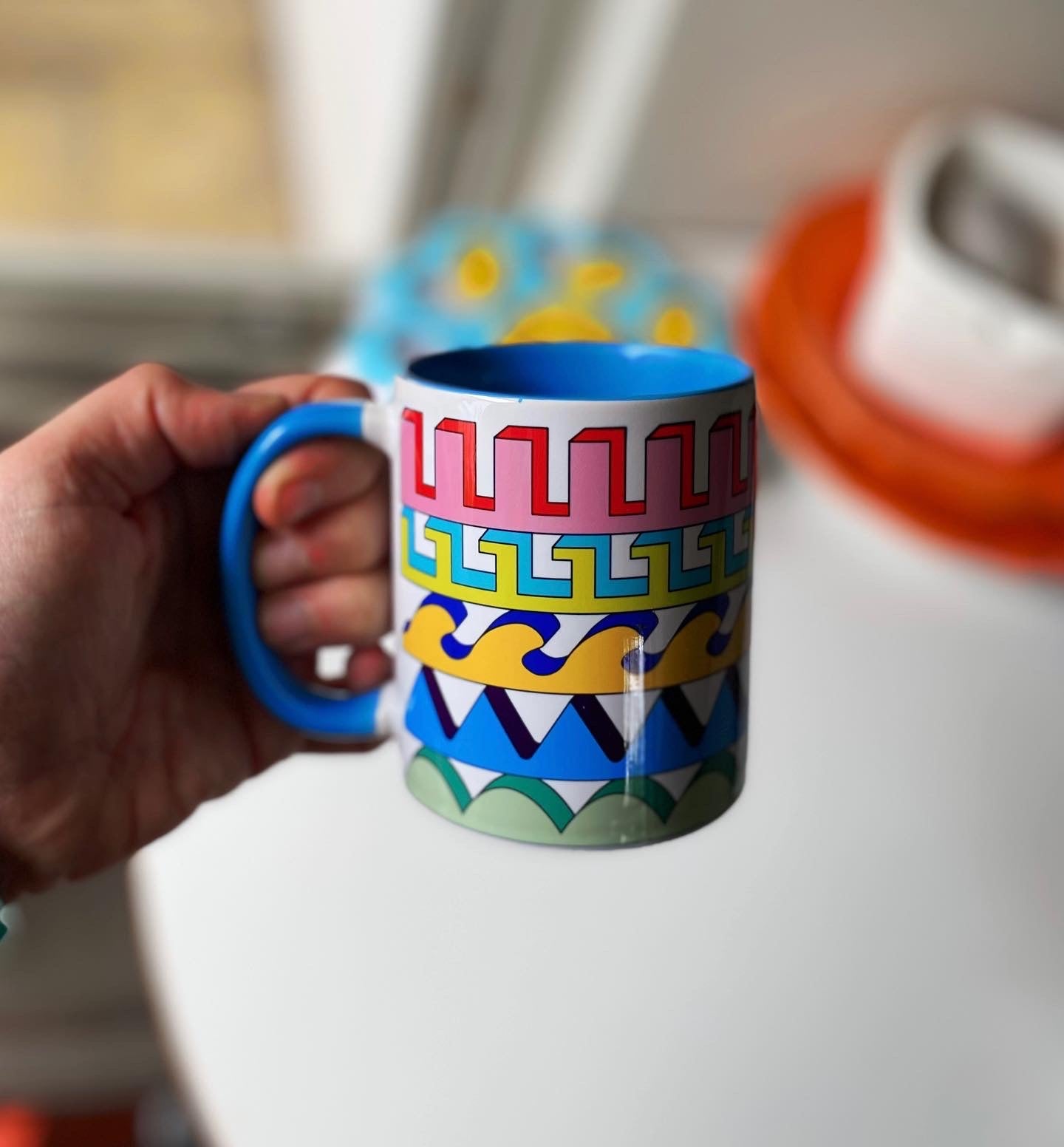 Entablature Mugs in Blue or Yellow