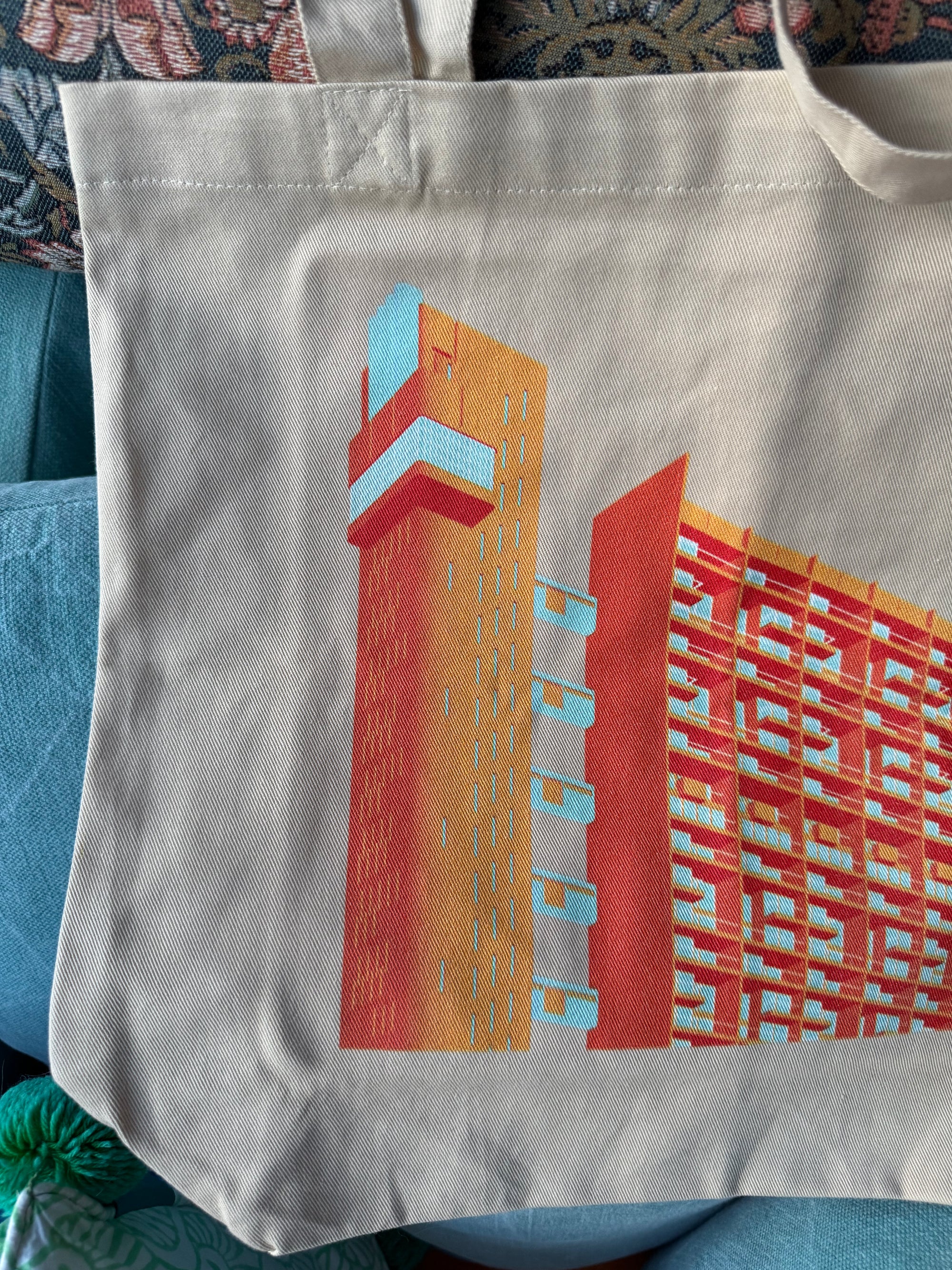 Trellick Tower Orange Illustration Eco Tote Bags