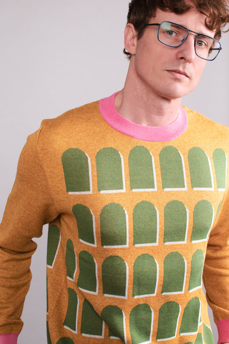 Green, Orange & Pink Arches Knitted Crew Neck Sweater