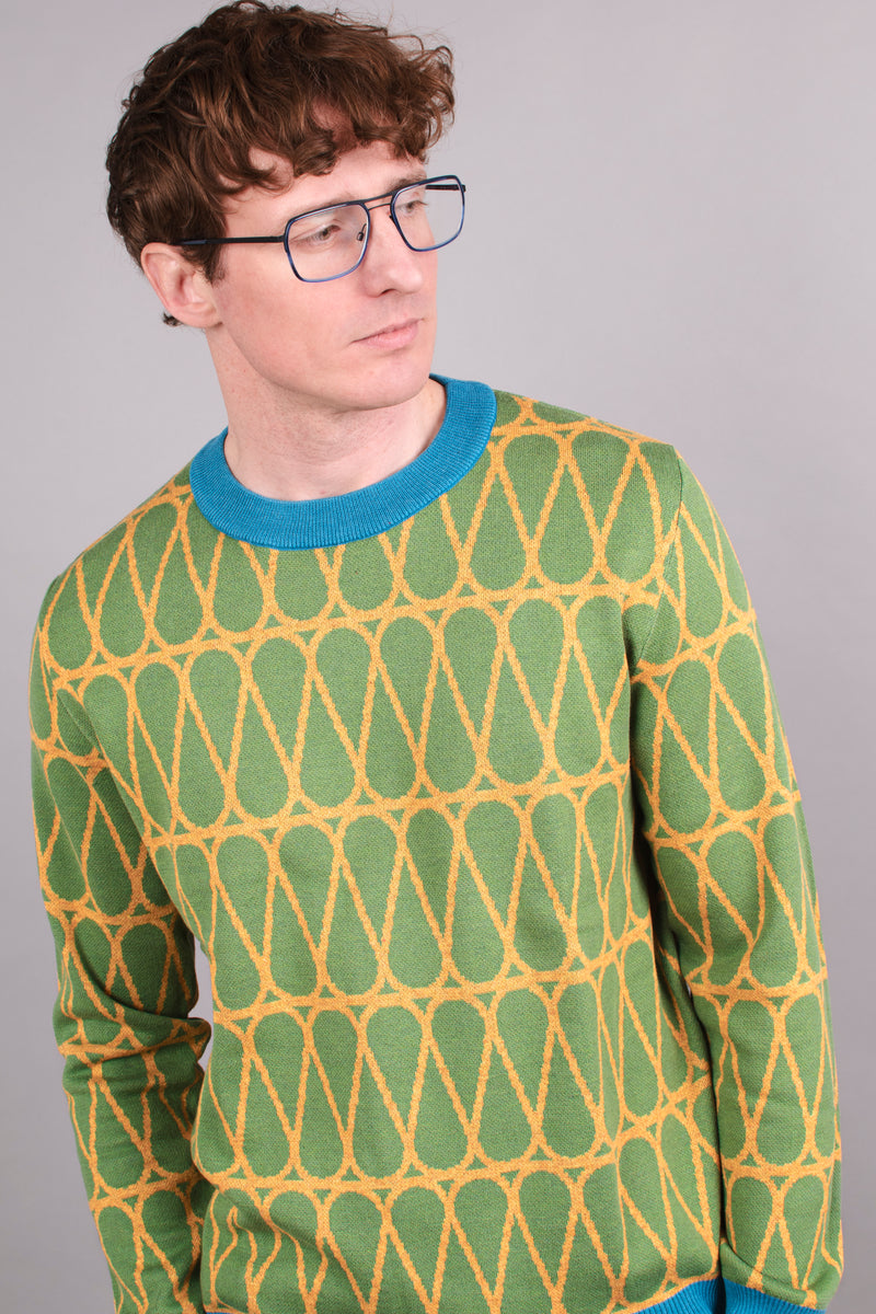 Insulation Hatch Orange & Green Knitted Crew Neck Sweater