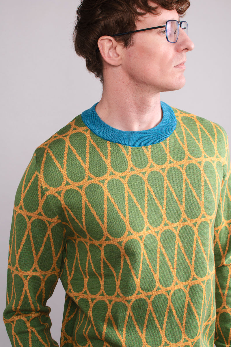 Insulation Hatch Orange & Green Knitted Crew Neck Sweater