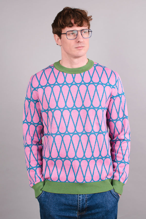 Insulation Hatch Pink & Blue Knitted Crew Neck Sweater