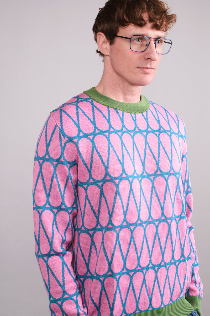 Insulation Hatch Pink & Blue Knitted Crew Neck Sweater