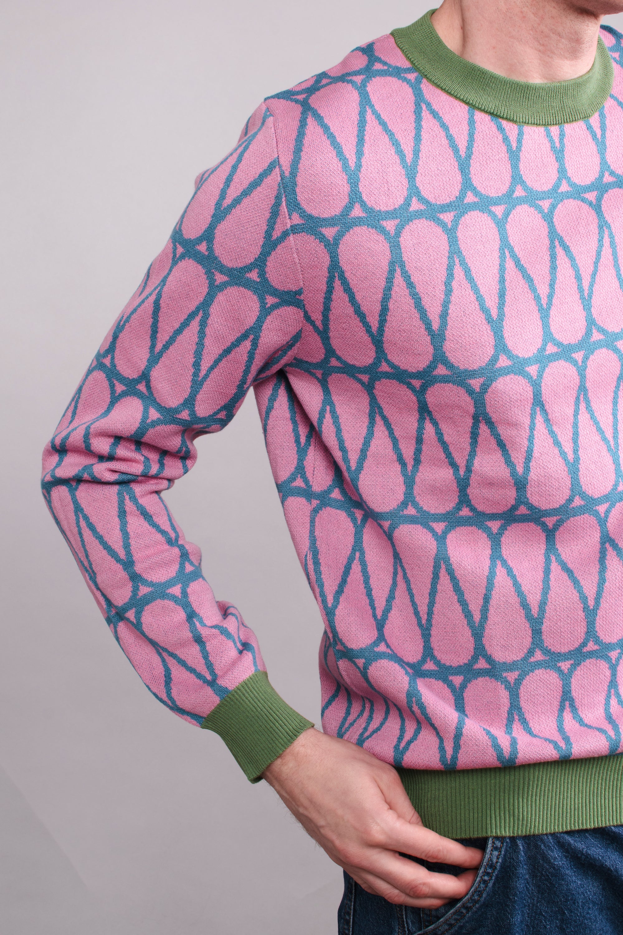 Insulation Hatch Pink & Blue Knitted Crew Neck Sweater