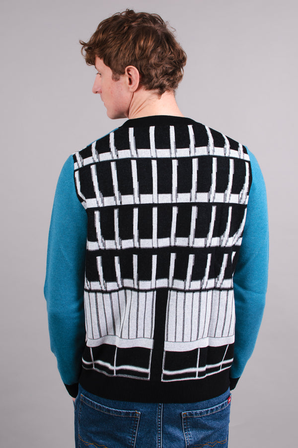 Preston Bus Station Blue, Black & White Knitted Crew Neck Sweater