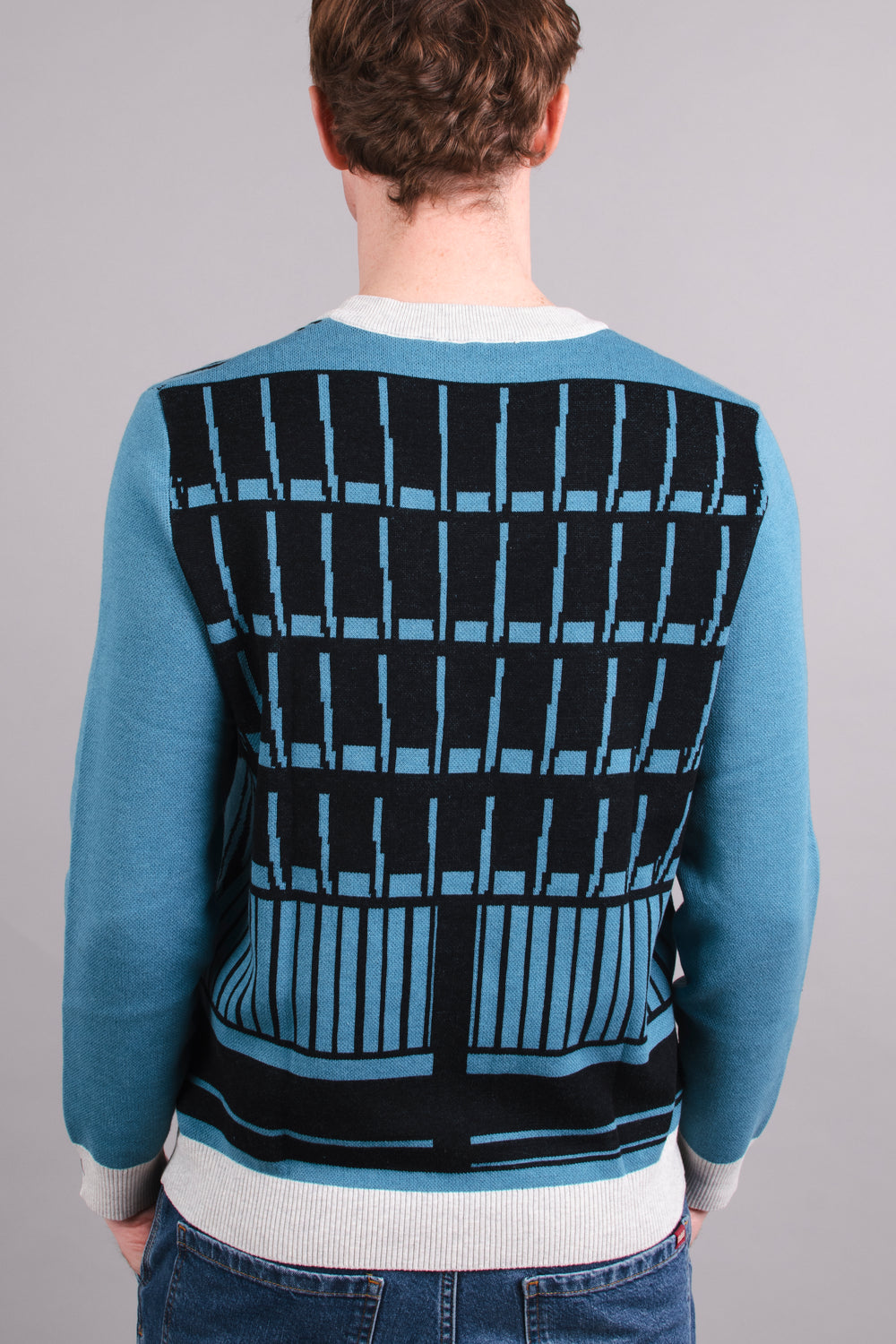 Preston Bus Station Blue & Black Knitted Crew Neck Sweater