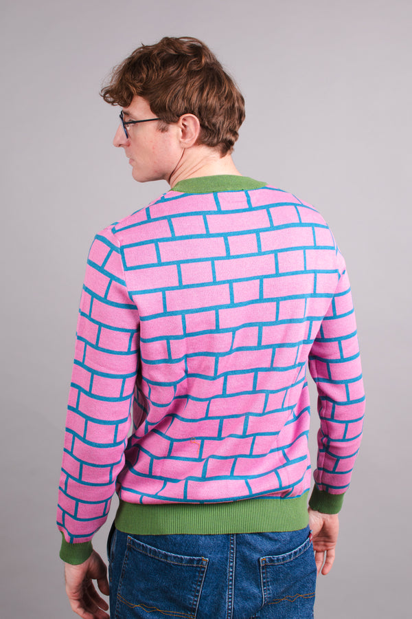 Brick Hatch Pink & Blue Knitted Crew Neck Sweater