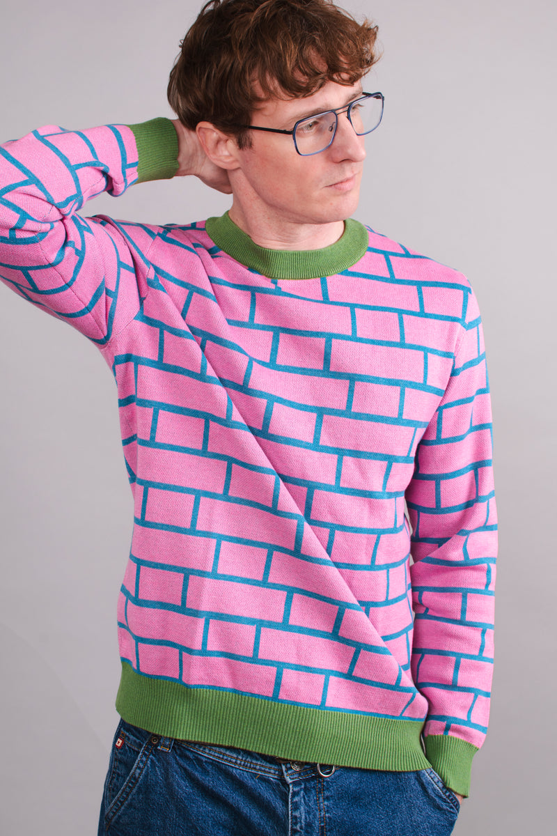 Brick Hatch Pink & Blue Knitted Crew Neck Sweater