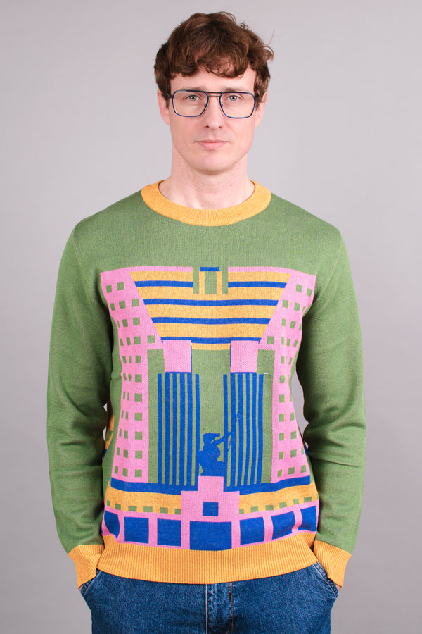 Portland Building Knitted Crew Neck Sweaters