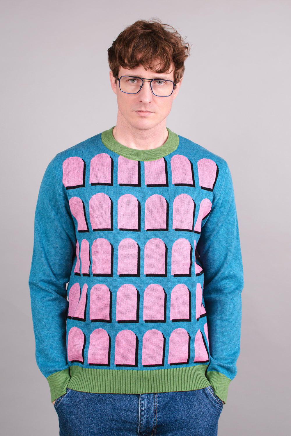 Pink, Blue & Green Arches Knitted Crew Neck Sweater