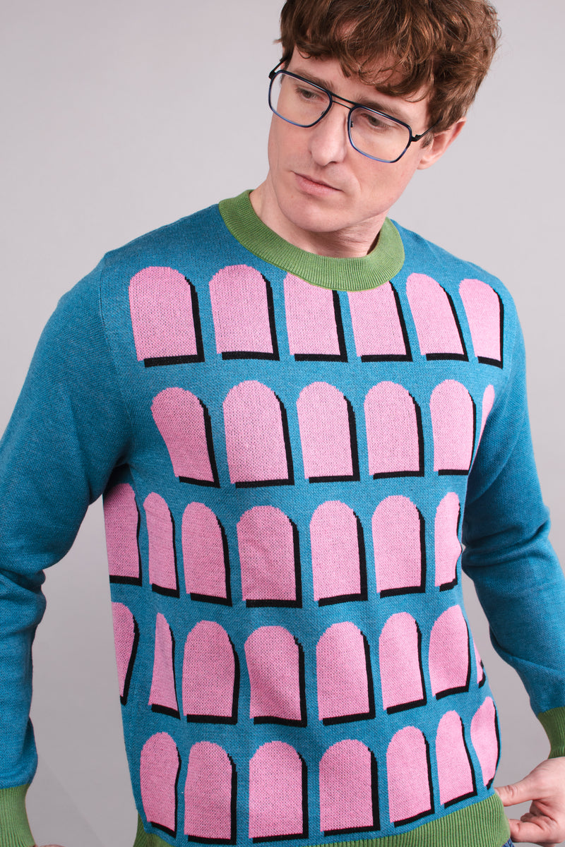 Pink, Blue & Green Arches Knitted Crew Neck Sweater