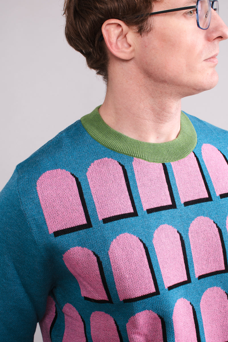 Pink, Blue & Green Arches Knitted Crew Neck Sweater