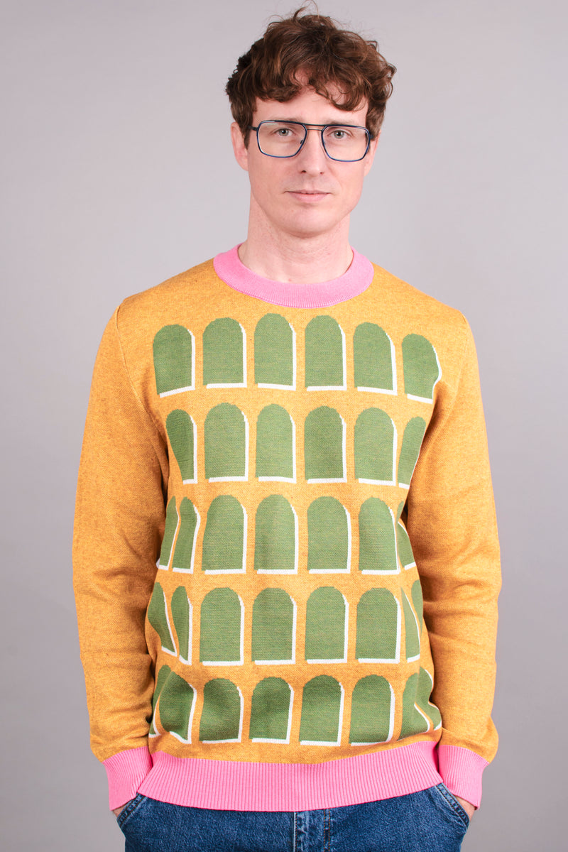 Green, Orange & Pink Arches Knitted Crew Neck Sweater