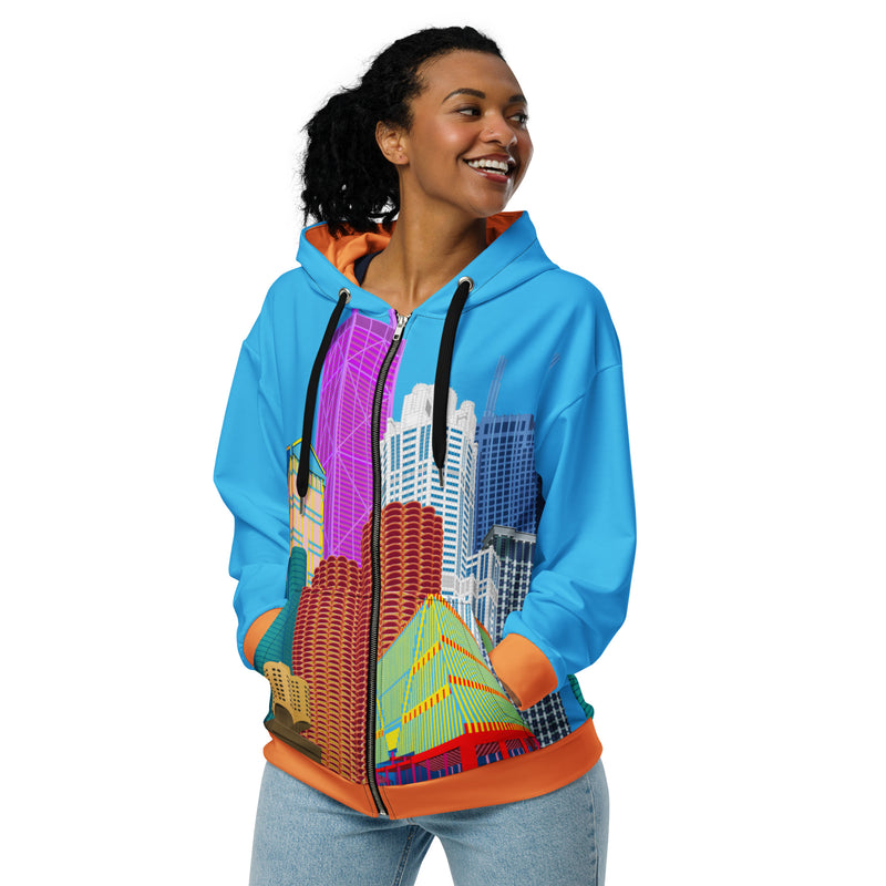 Chicago Architecture Recycled Unisex Zip Hoodie