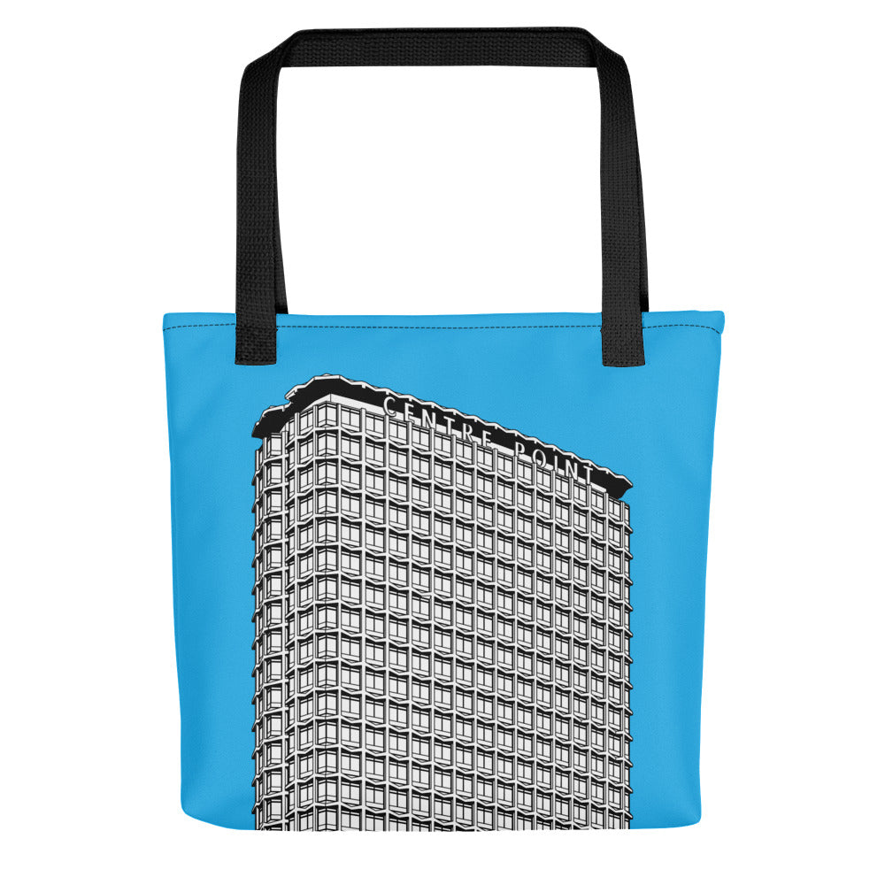 Centre Point Blue Tote Bags