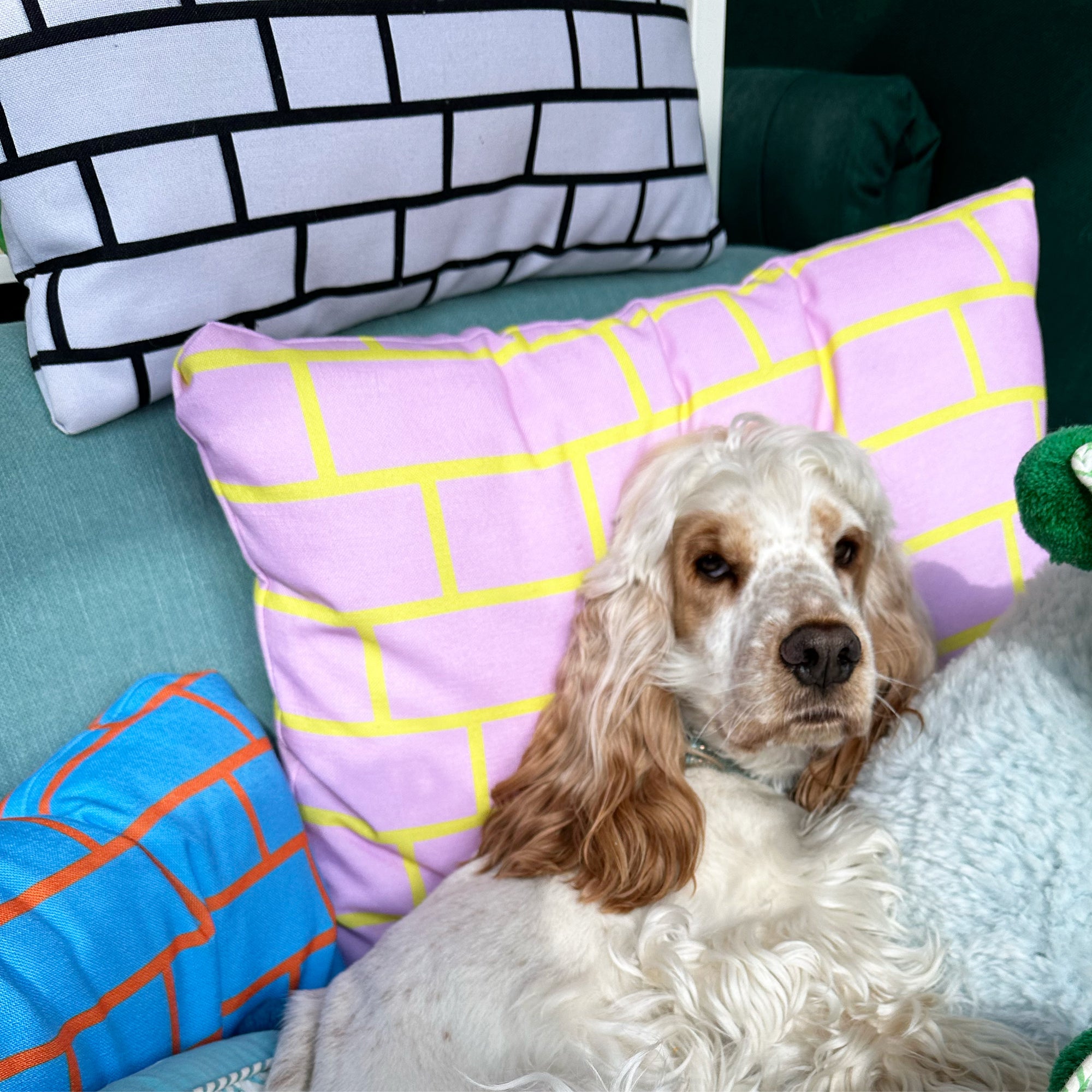 Pink & Yellow Flemish Bond Brick Cushions