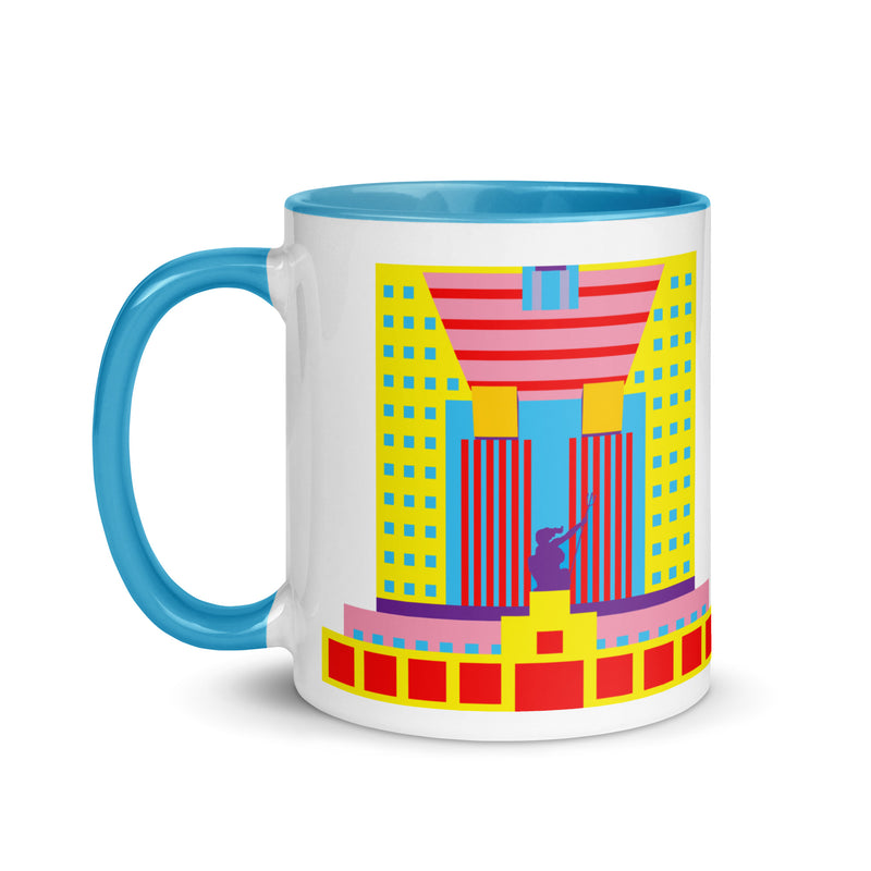 Portland Building Different Colored Mugs