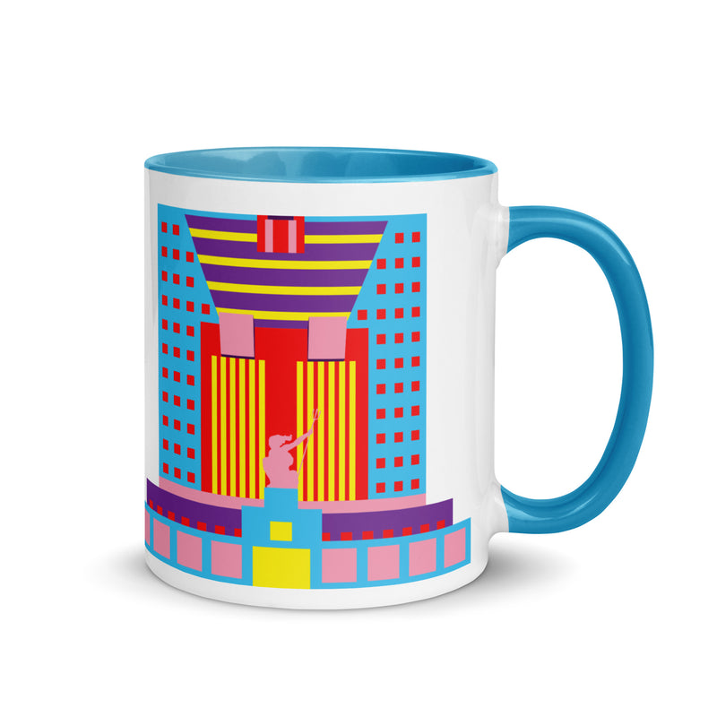 Portland Building Different Colored Mugs