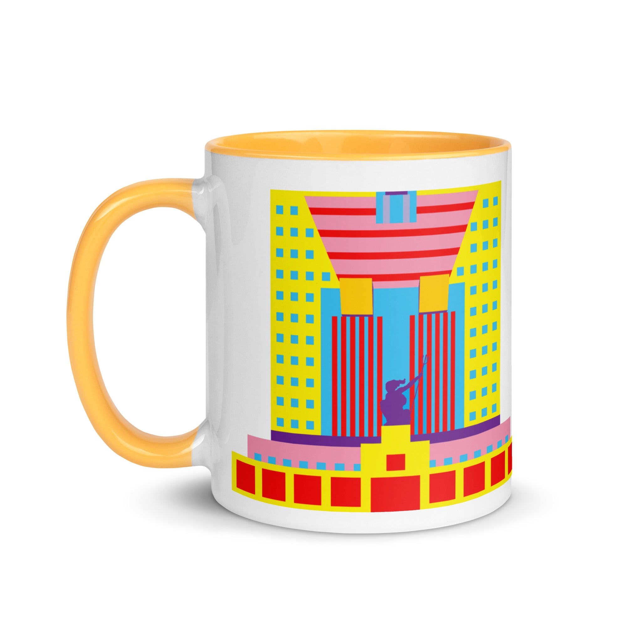 Portland Building Different Colored Mugs