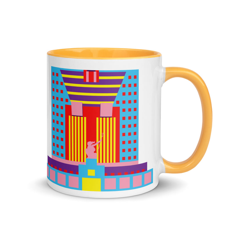 Portland Building Different Colored Mugs