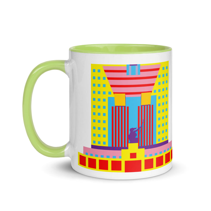 Portland Building Different Colored Mugs