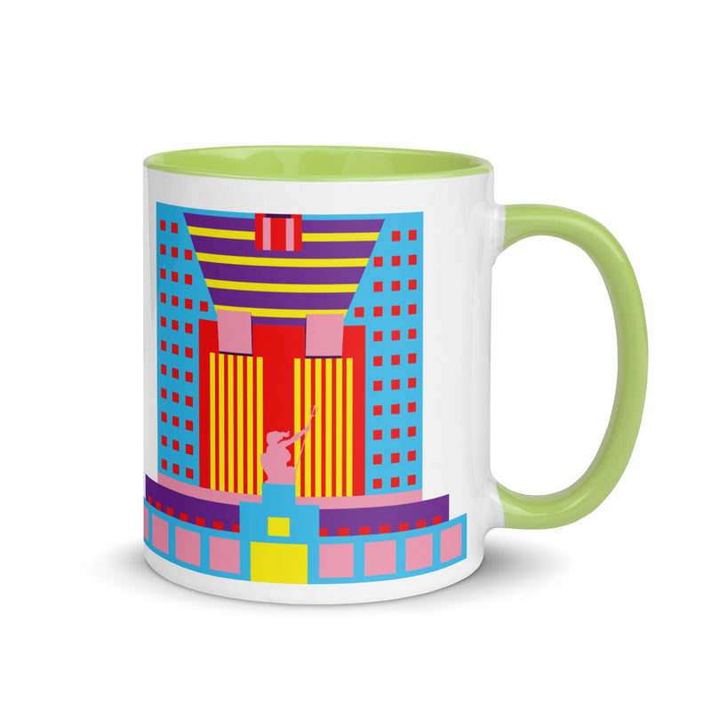 Portland Building Different Colored Mugs