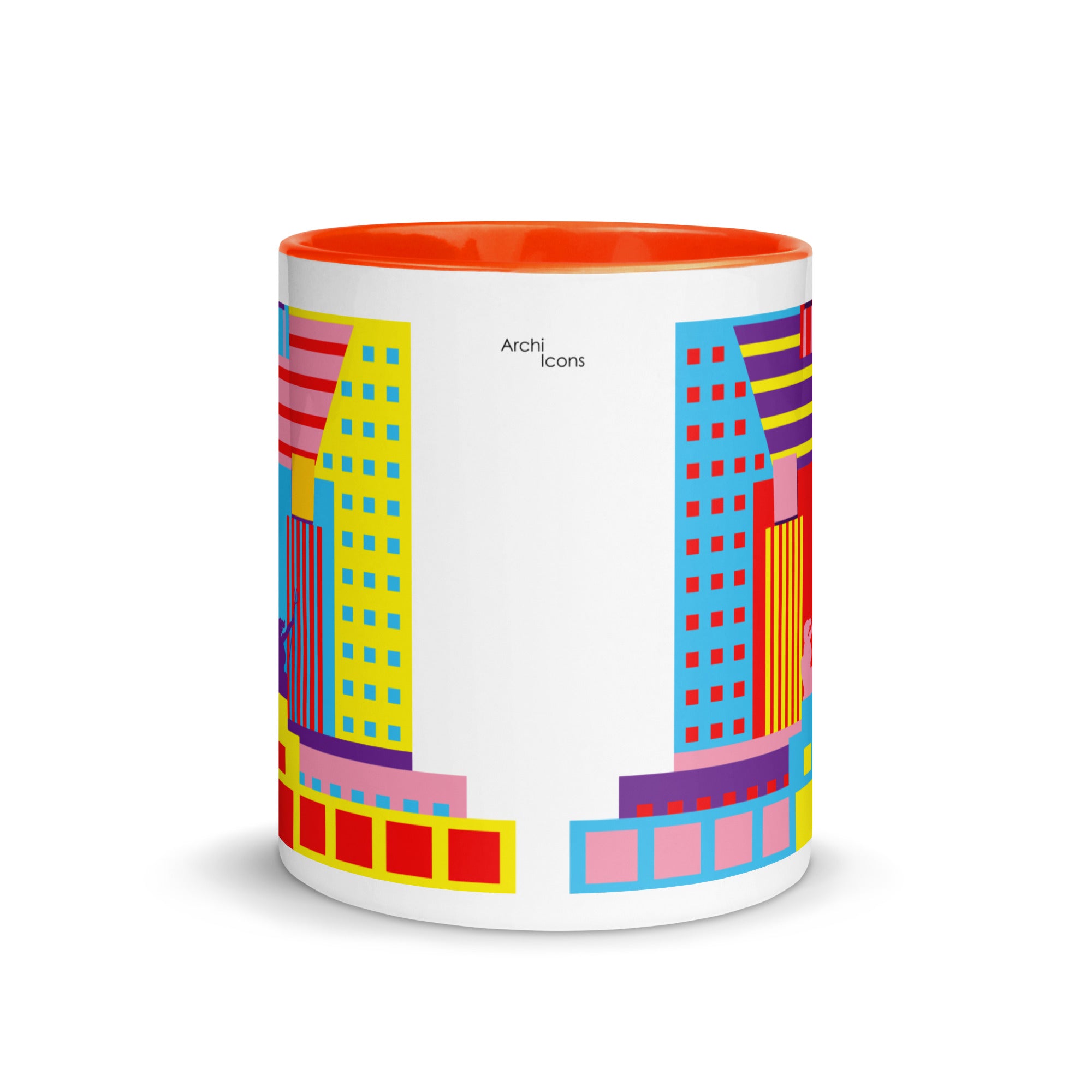 Portland Building Different Colored Mugs