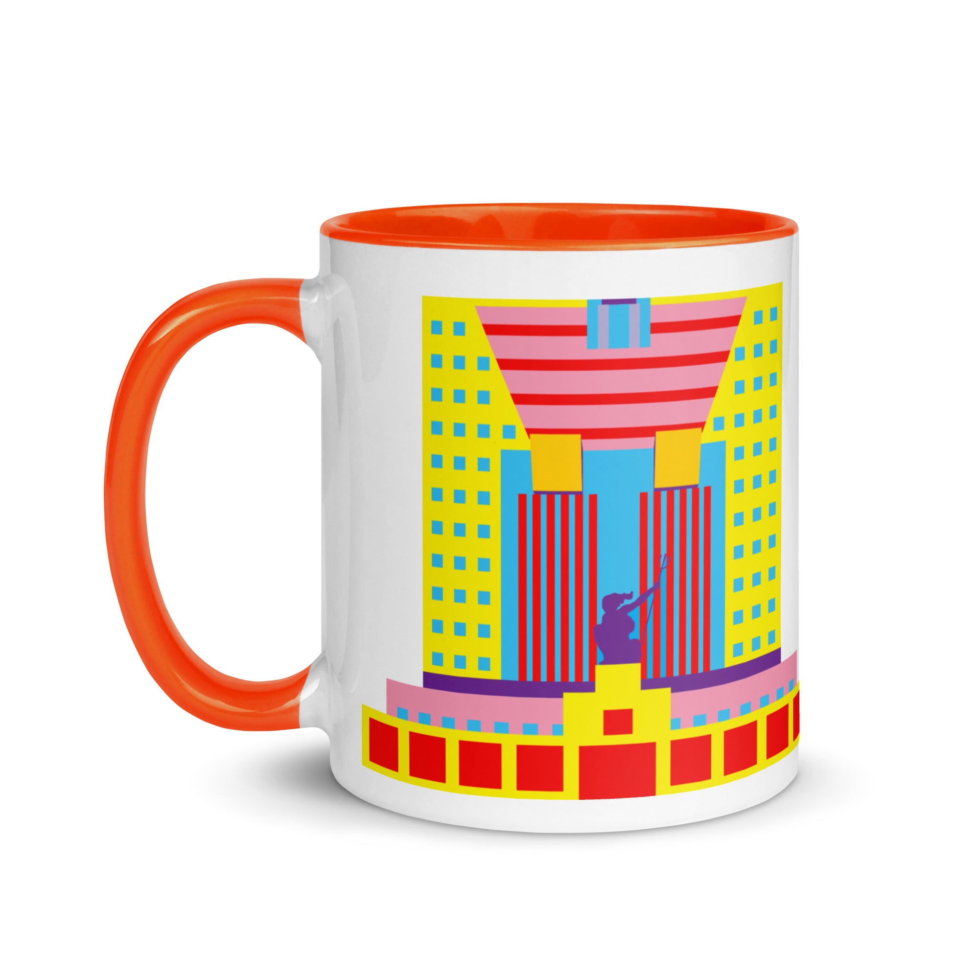 Portland Building Different Colored Mugs