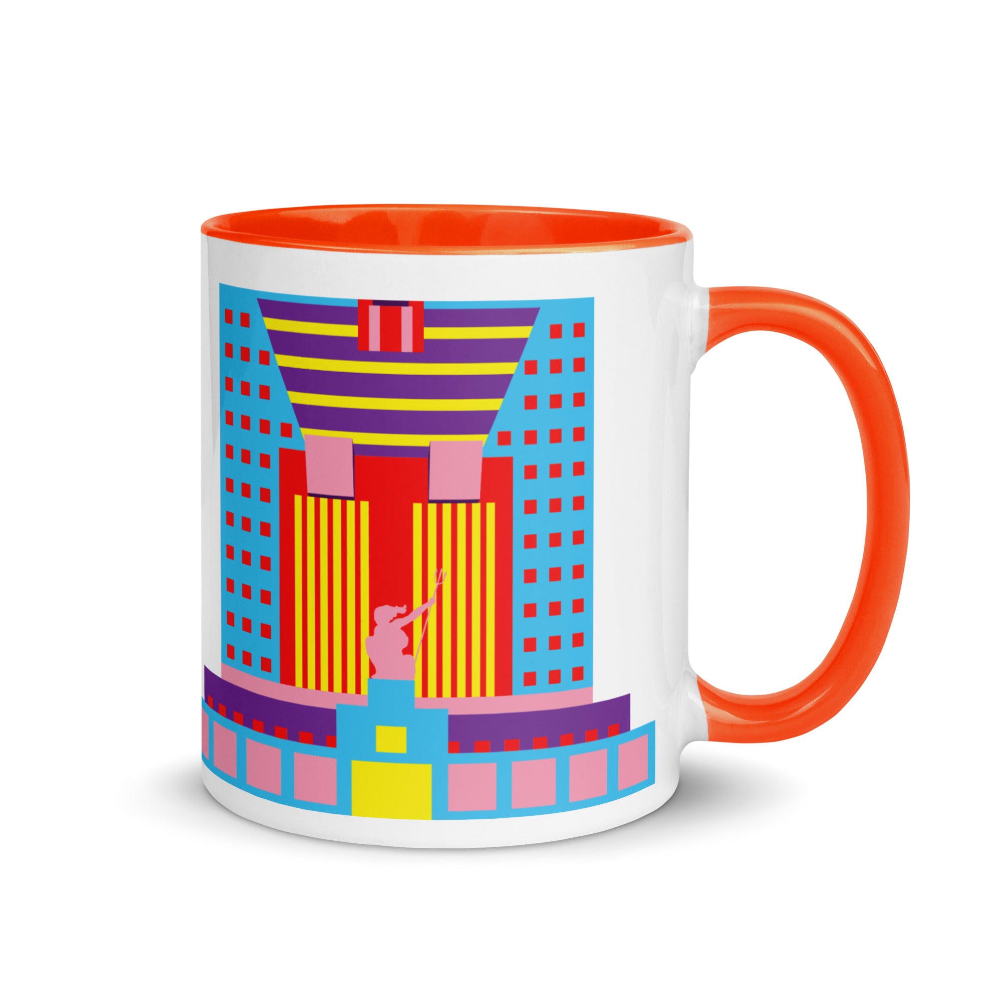 Portland Building Different Colored Mugs