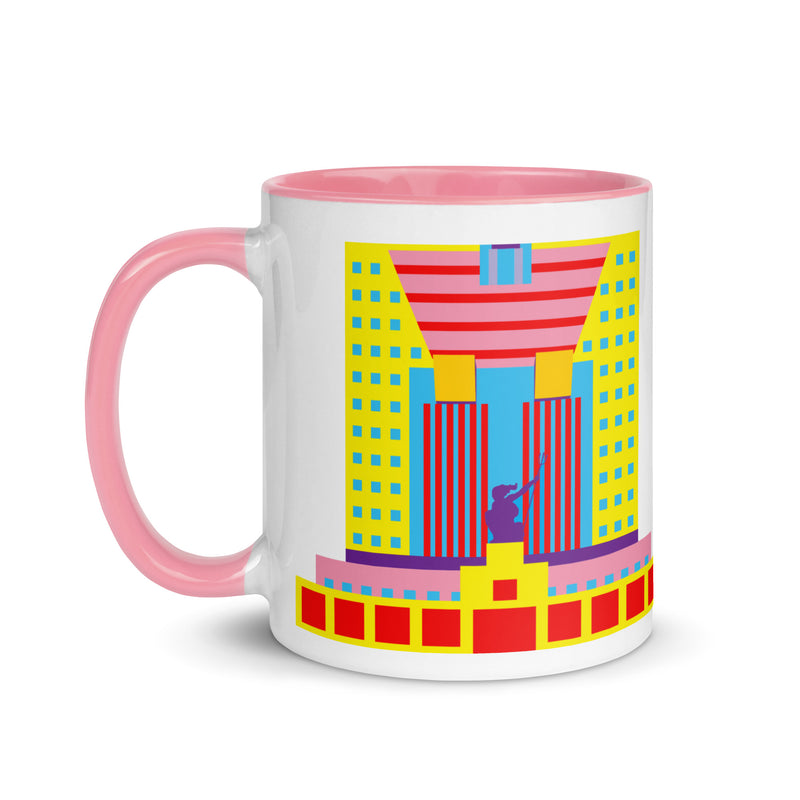 Portland Building Different Colored Mugs