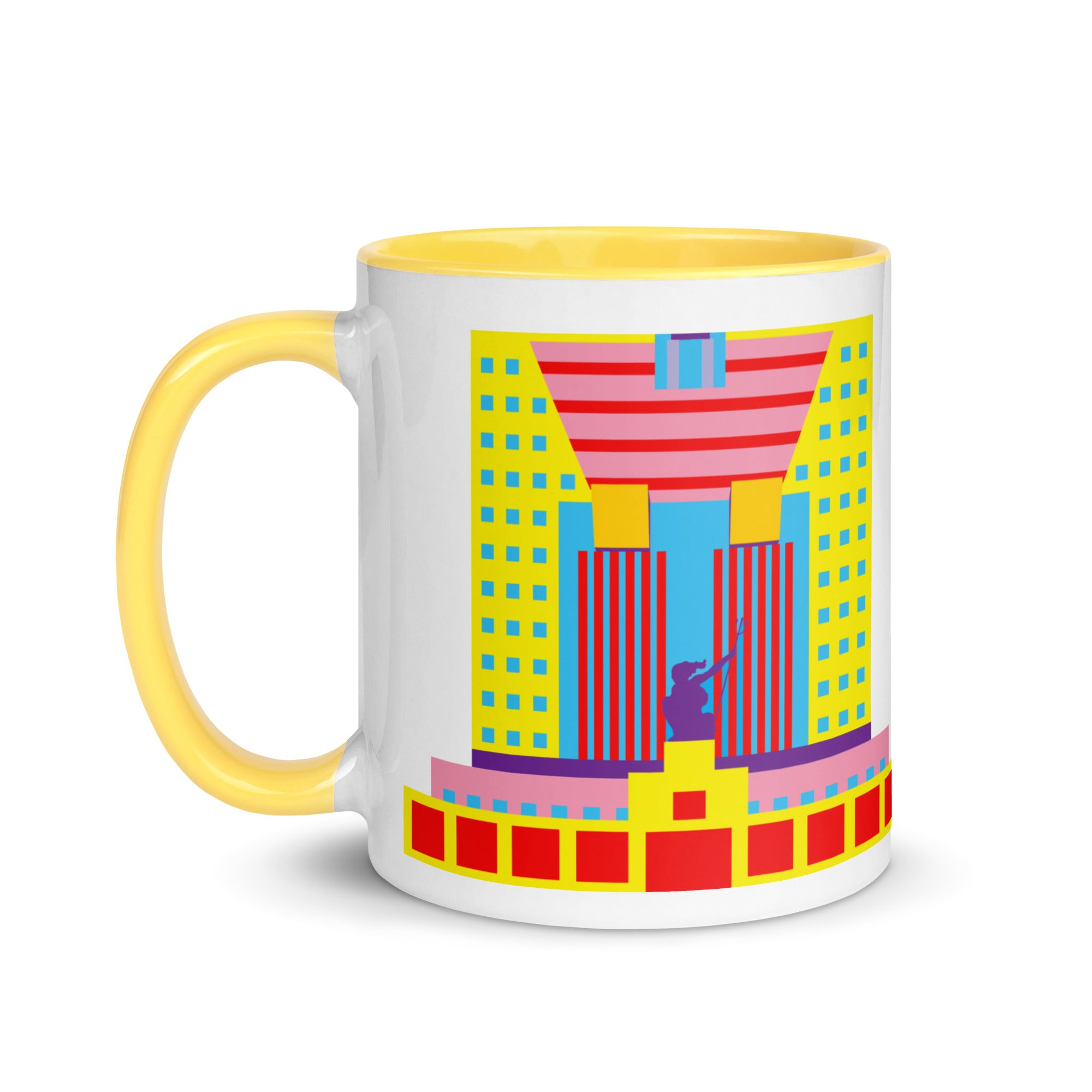 Portland Building Different Colored Mugs