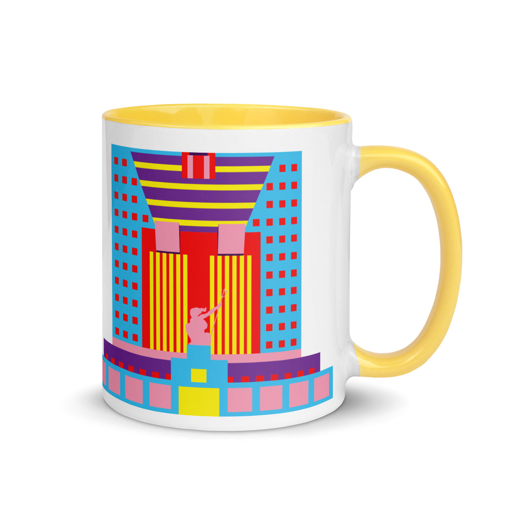 Portland Building Different Colored Mugs