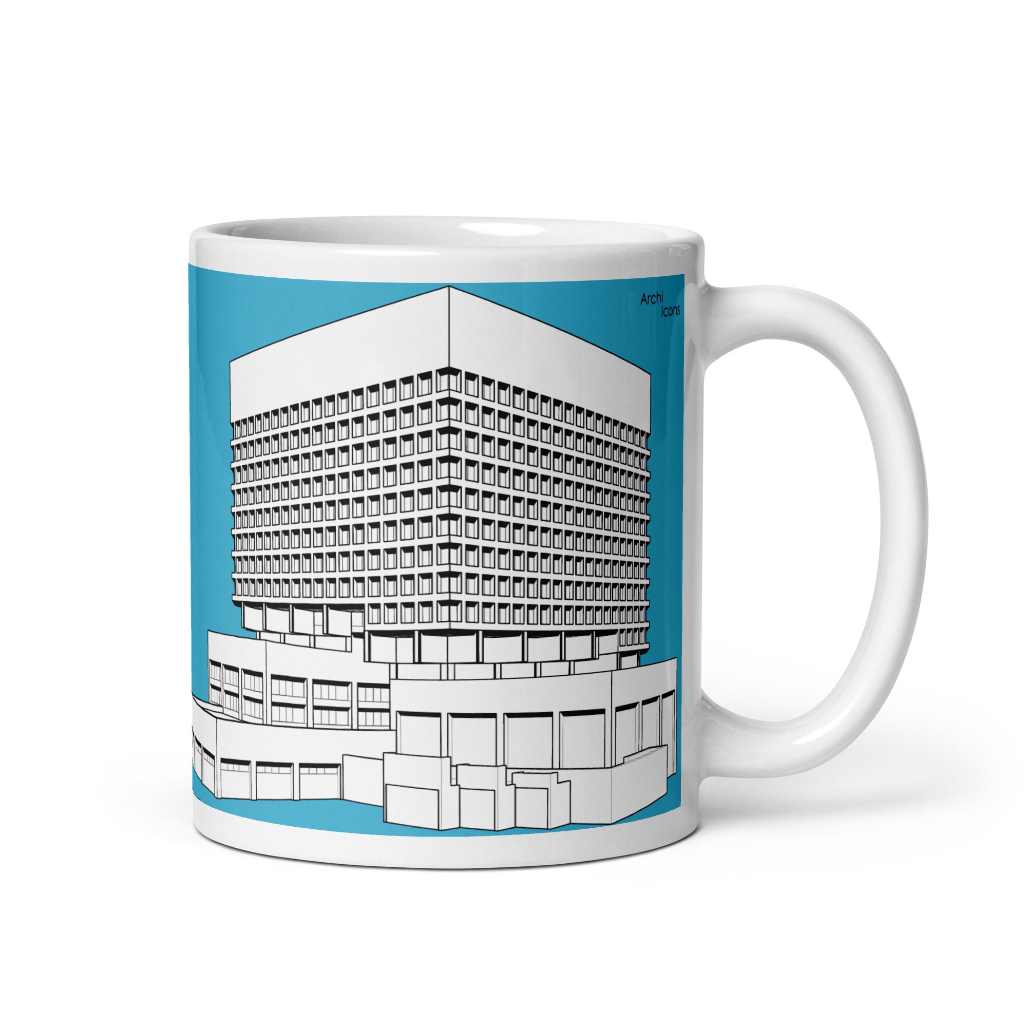 One Police Plaza Blue Mugs | Gruzen Brutalist Inverted Pyramid NYC Gift