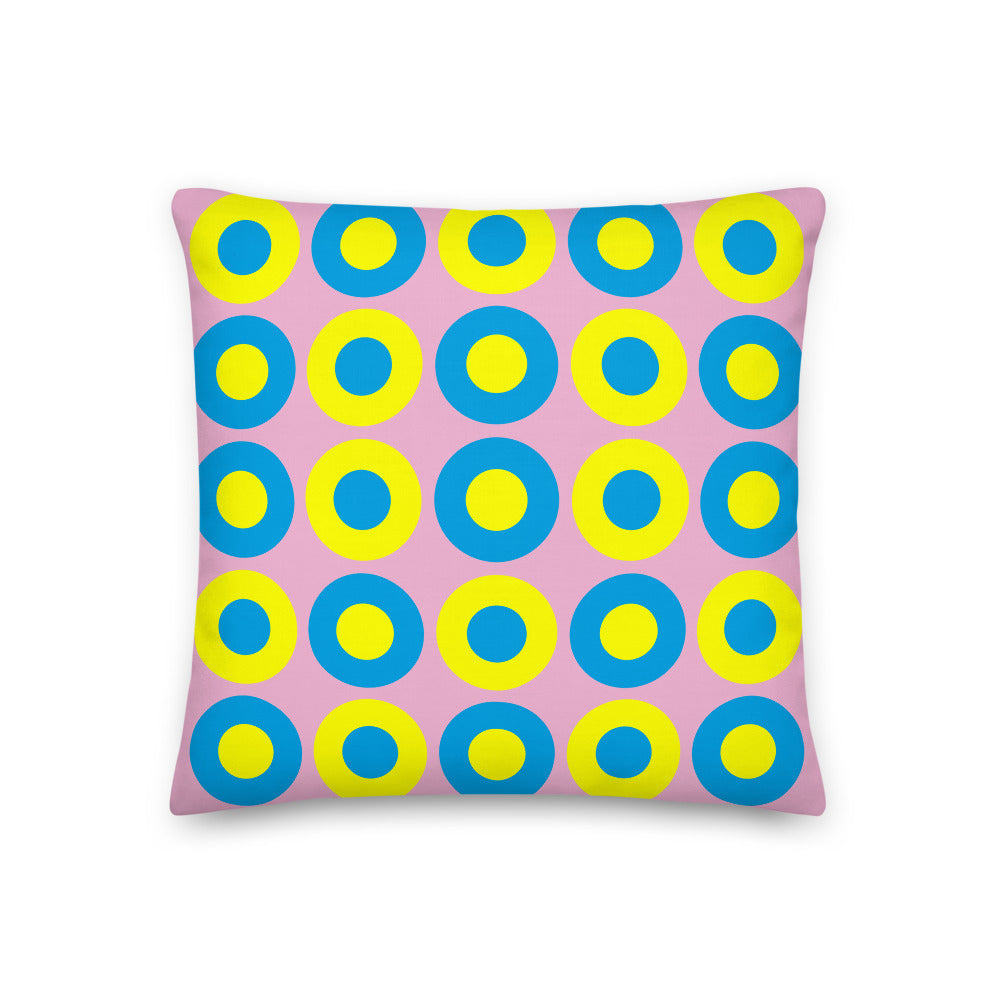 Carnation Pink, Blue & Yellow Chromadot Cushions (45*45cm, 50*30cm, Or 55*55cm)