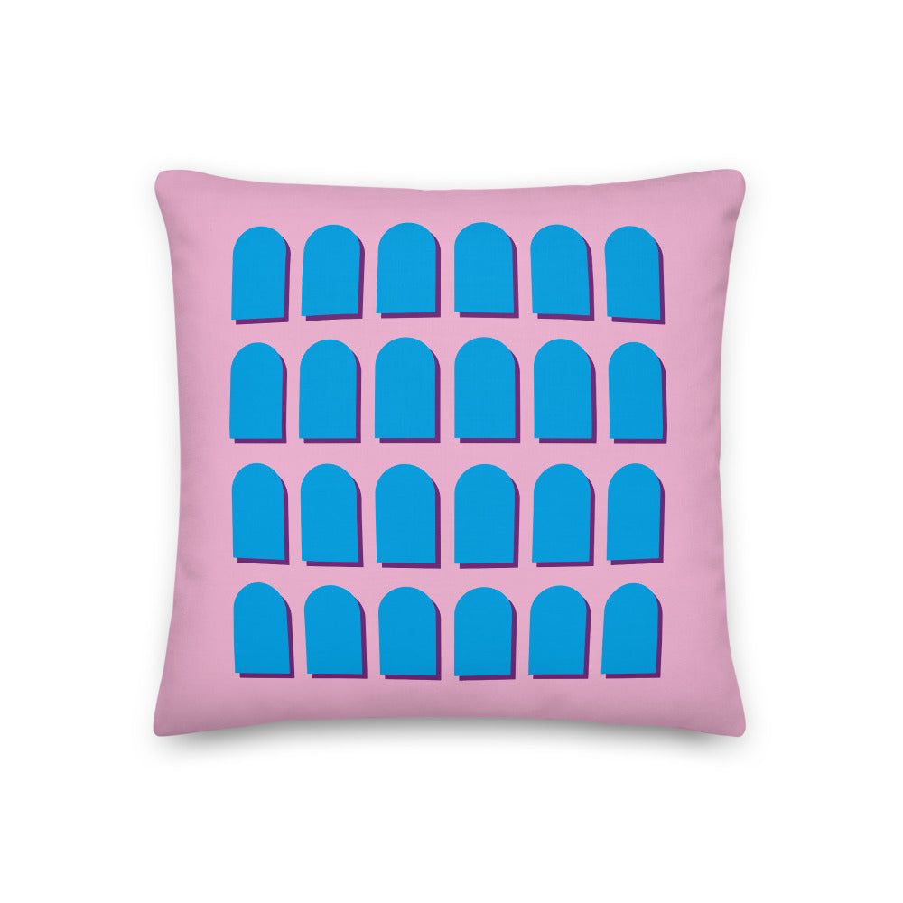 Pink Ground & Blue Arches Cushions