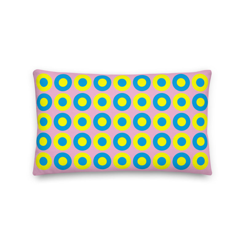 Carnation Pink, Blue & Yellow Chromadot Cushions (45*45cm, 50*30cm, Or 55*55cm)