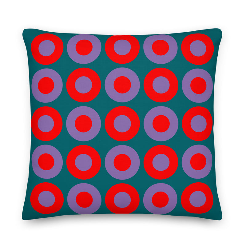 Deep Teal, Red & Purple Chromadot Cushions (45*45cm, 50*30cm, Or 55*55cm)