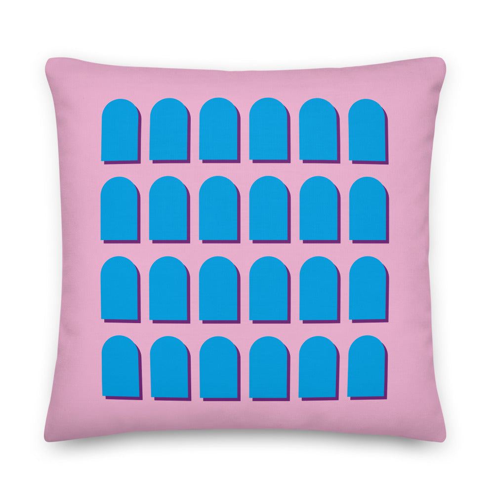 Pink Ground & Blue Arches Cushions