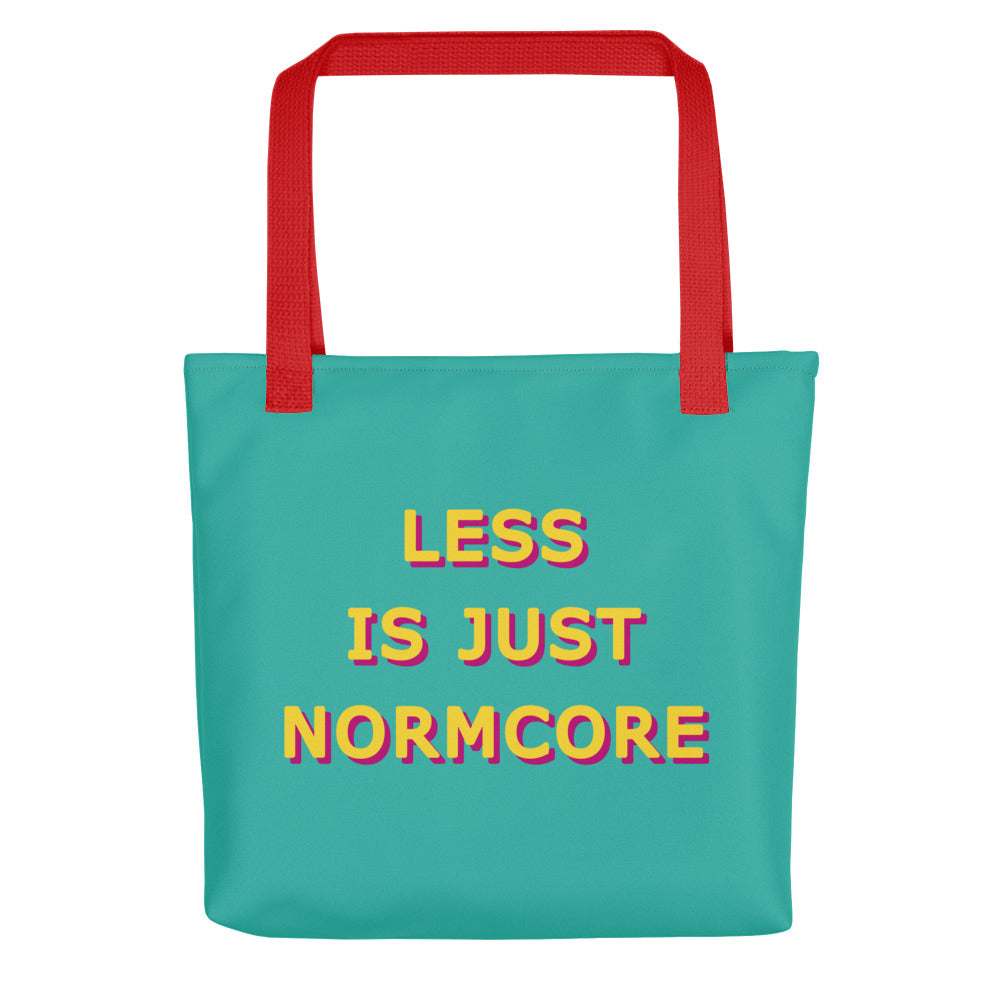 Less is Just Normcore Teal and Yellow Tote Bags