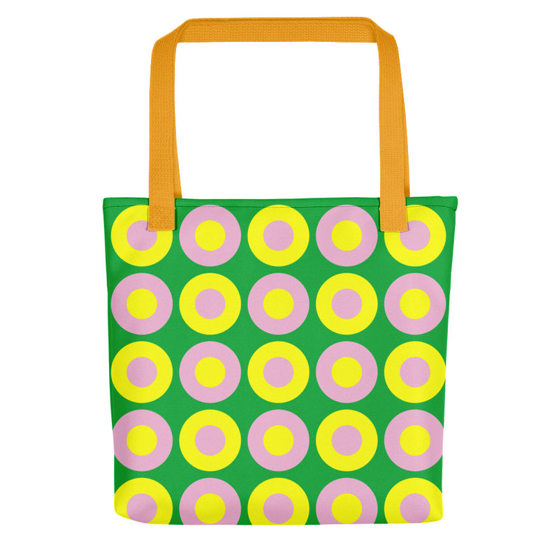 Emerald Green, Yellow & Pink Chromadot Tote Bag